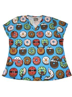 Butter Soft Women's Sz Large Scrub Donuts Wreaths Winter Christmas Holiday Fun